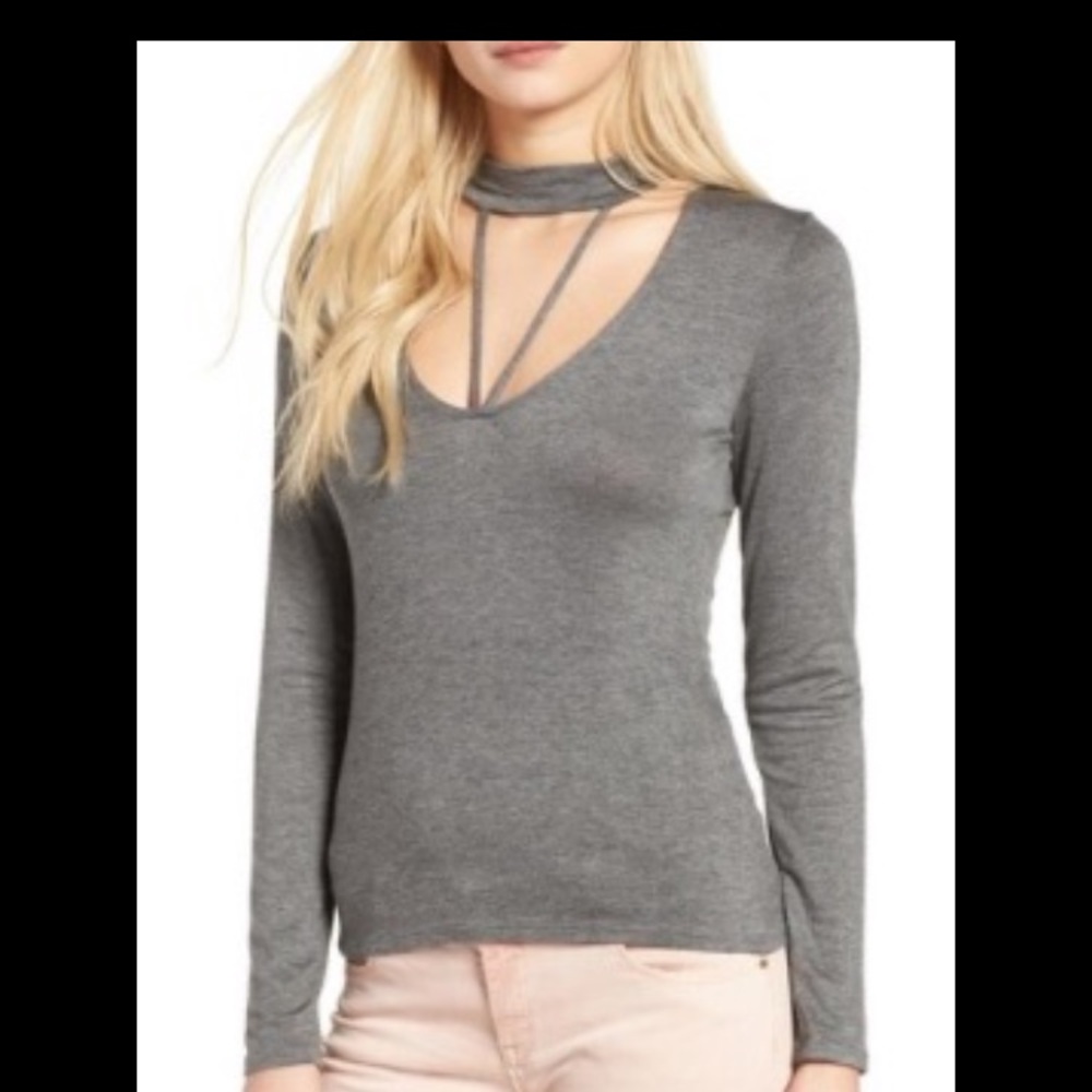 Grey Cut Out Choker Long Sleeve Shirt PST Los Angeles